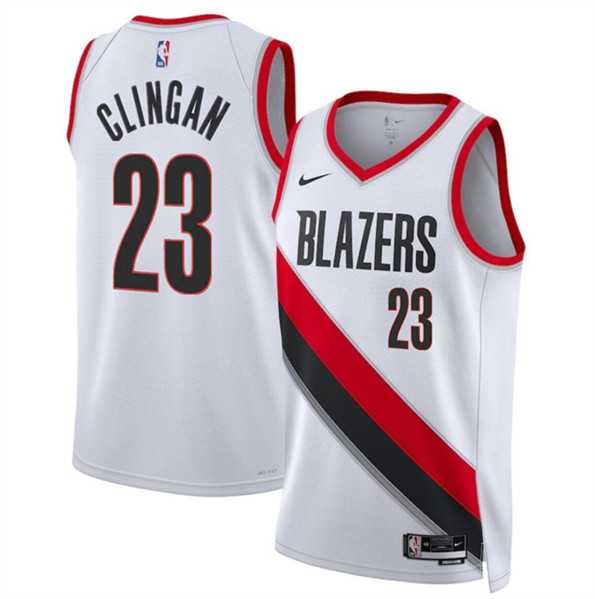 Men%27s Portland Trail Blazers #23 Donovan Clingan White 2024 Draft Association Edition Stitched Basketball Jersey Dzhi